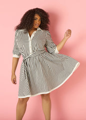Striped A Line Shirtdress Black White | Ashley Stewart