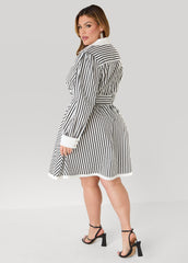 Striped A Line Shirtdress Black White | Ashley Stewart