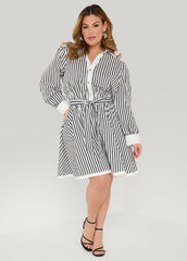 Striped A Line Shirtdress Black White | Ashley Stewart