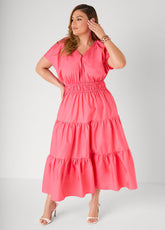 Tie Back A Line Maxi Dress Calypso Coral | Ashley Stewart