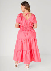 Tie Back A Line Maxi Dress Calypso Coral | Ashley Stewart