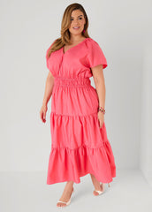Tie Back A Line Maxi Dress Calypso Coral | Ashley Stewart