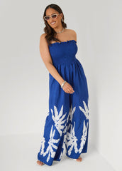 Strapless Leaf Print Jumpsuit Sodalite | Ashley Stewart