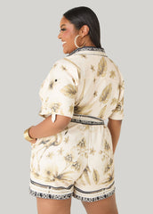 Tropical Print Romper Olive | Ashley Stewart