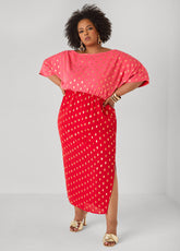 Dotted Two Tone Maxi Dress Calypso Coral | Ashley Stewart