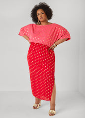Dotted Two Tone Maxi Dress Calypso Coral | Ashley Stewart