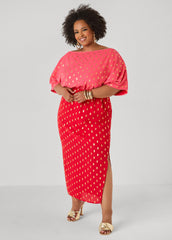 Dotted Two Tone Maxi Dress Calypso Coral | Ashley Stewart