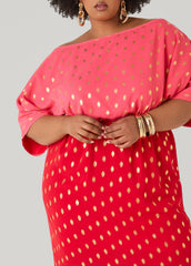 Dotted Two Tone Maxi Dress Calypso Coral | Ashley Stewart