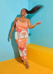 Printed Mesh Maxi Slip Dress Multi | Ashley Stewart