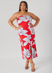 Strapless Floral Maxi Dress Poinsettia | Ashley Stewart
