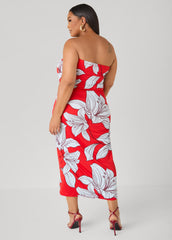 Strapless Floral Maxi Dress Poinsettia | Ashley Stewart