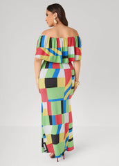 Off The Shoulder Geo Maxi Dress Multi | Ashley Stewart