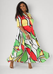 Printed Faux Wrap Maxi Dress Multi | Ashley Stewart