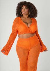 Crochet Tie Front Crop Top Orangeade | Ashley Stewart