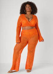 Crochet Tie Front Crop Top Orangeade | Ashley Stewart