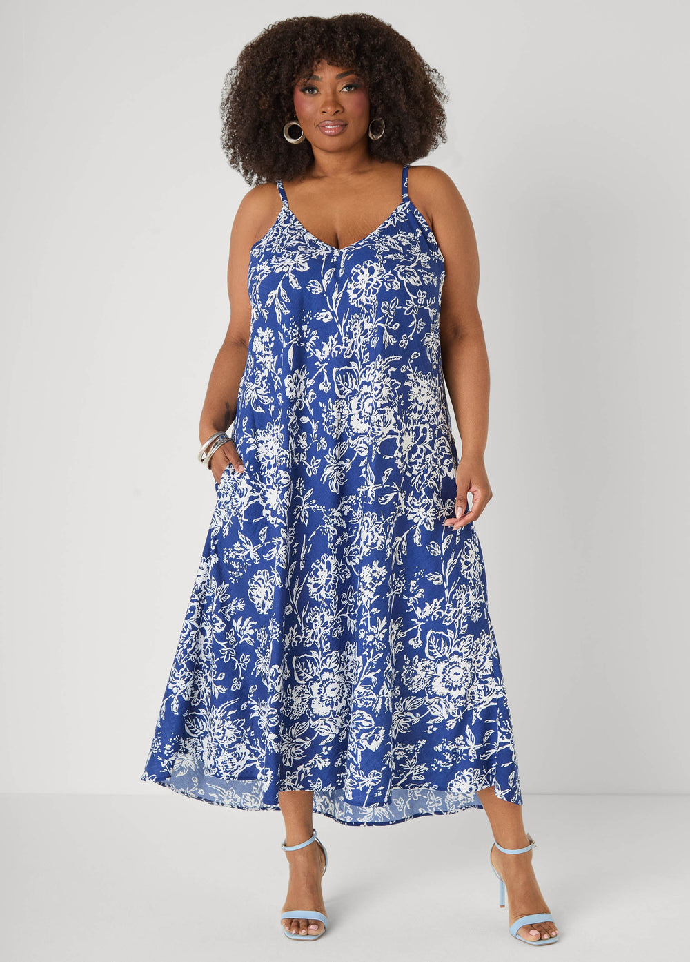 Floral V Neck Midaxi Dress Sodalite | Ashley Stewart