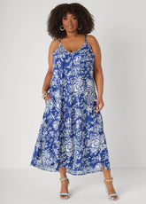 Floral V Neck Midaxi Dress Sodalite | Ashley Stewart