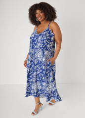 Floral V Neck Midaxi Dress Sodalite | Ashley Stewart