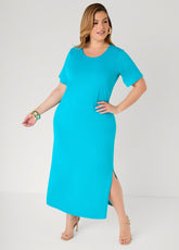 Stretch Knit Maxi T Shirt Dress Caribbean Sea | Ashley Stewart