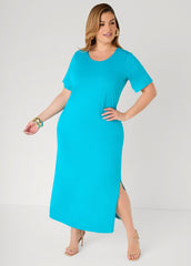 Stretch Knit Maxi T Shirt Dress Caribbean Sea | Ashley Stewart