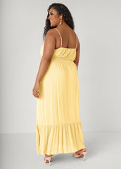 Smocked Tie Front Maxi Dress Yellow | Ashley Stewart