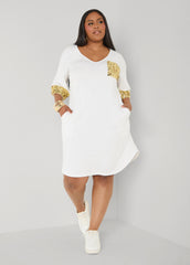 Sequined Terry T Shirt Dress White | Ashley Stewart