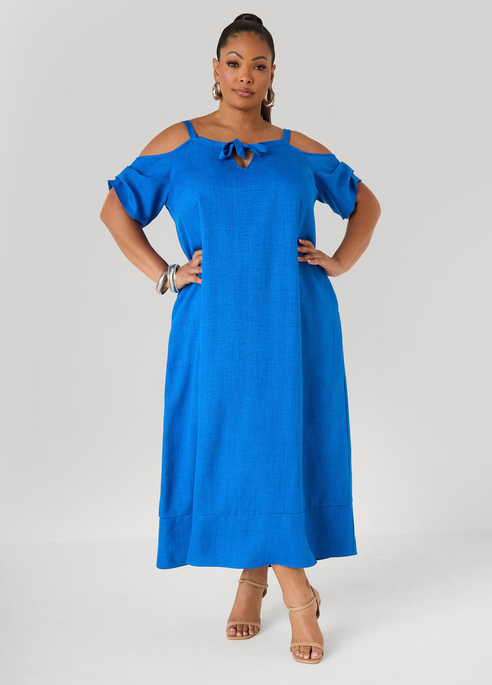 Cold Shoulder Maxi Dress Victoria Blue | Ashley Stewart