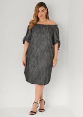 Off The Shoulder Denim Dress Denim | Ashley Stewart