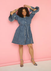 Striped Denim Shirtdress Denim Blue | Ashley Stewart