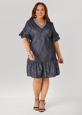 Textured Denim Babydoll Dress Denim | Ashley Stewart