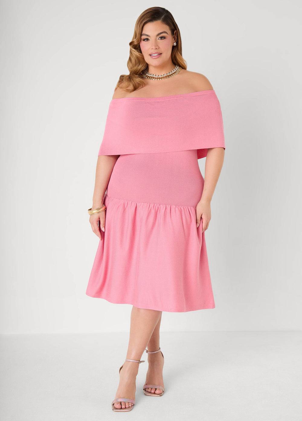 Off The Shoulder Sweater Dress Confetti | Ashley Stewart