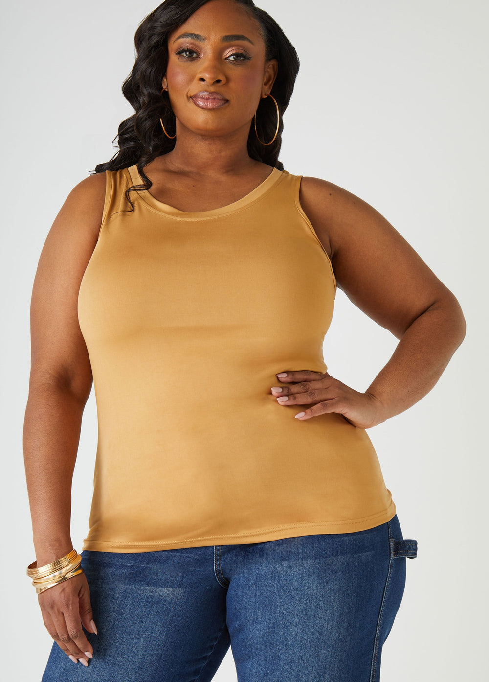 Plus Size Basic Tank Top Loose Plus Size Everyday Basic Knit Cami Iced Coffee | Ashley Stewart