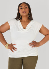 Cowl Neck Top White | Ashley Stewart