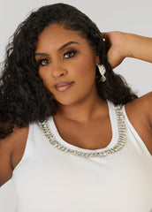Crystal Ribbed Tank Top White | Ashley Stewart