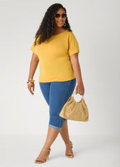 Dolman Sleeved Stretch Crepe Top Mustard | Ashley Stewart