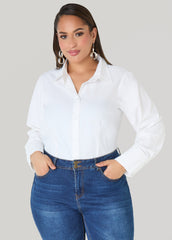 Cotton Blend Collared Shirt White | Ashley Stewart