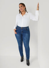 Tall Cotton Blend Collared Shirt White | Ashley Stewart