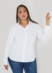 Tall Cotton Blend Collared Shirt White | Ashley Stewart