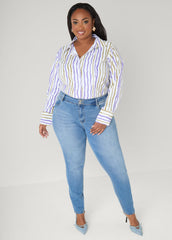 Tall Striped Collared Shirt Egret | Ashley Stewart