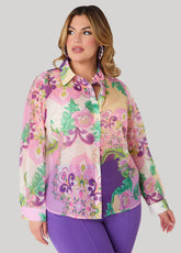 Floral Print Organza Shirt Multi | Ashley Stewart