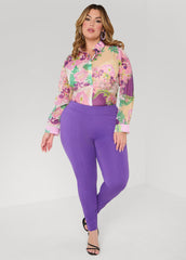 Floral Print Organza Shirt Multi | Ashley Stewart