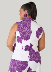 Ruched Floral Print Vest Pansy | Ashley Stewart