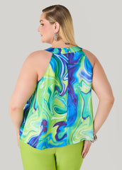 Tie Dyed Satin Top Macaw Green | Ashley Stewart