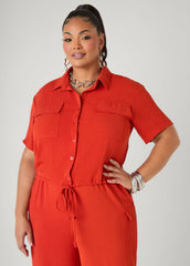 Drawstring Cropped Shirt Rooibos | Ashley Stewart
