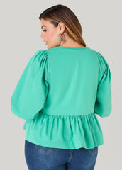 Tie Front Peplum Top Green | Ashley Stewart