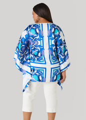 Floral Satin Tunic Victoria Blue | Ashley Stewart