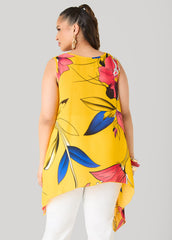 Floral Print Handkerchief Top Spectra Yellow | Ashley Stewart