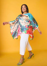 Postcard Print Satin Tunic Persimmon Orange | Ashley Stewart