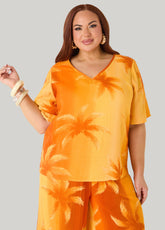 Palm Print Cotton Gauze Shirt Persimmon Orange | Ashley Stewart