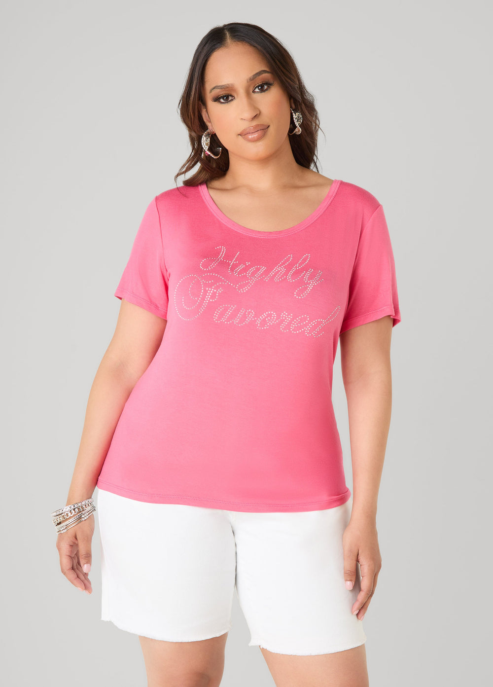 Highly Favored Crystal Tee Coral | Ashley Stewart